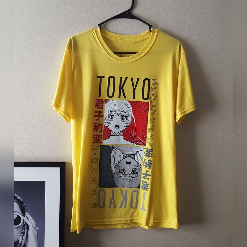 Men's Yellow Tokyo Anime Graphics Tee Shirt